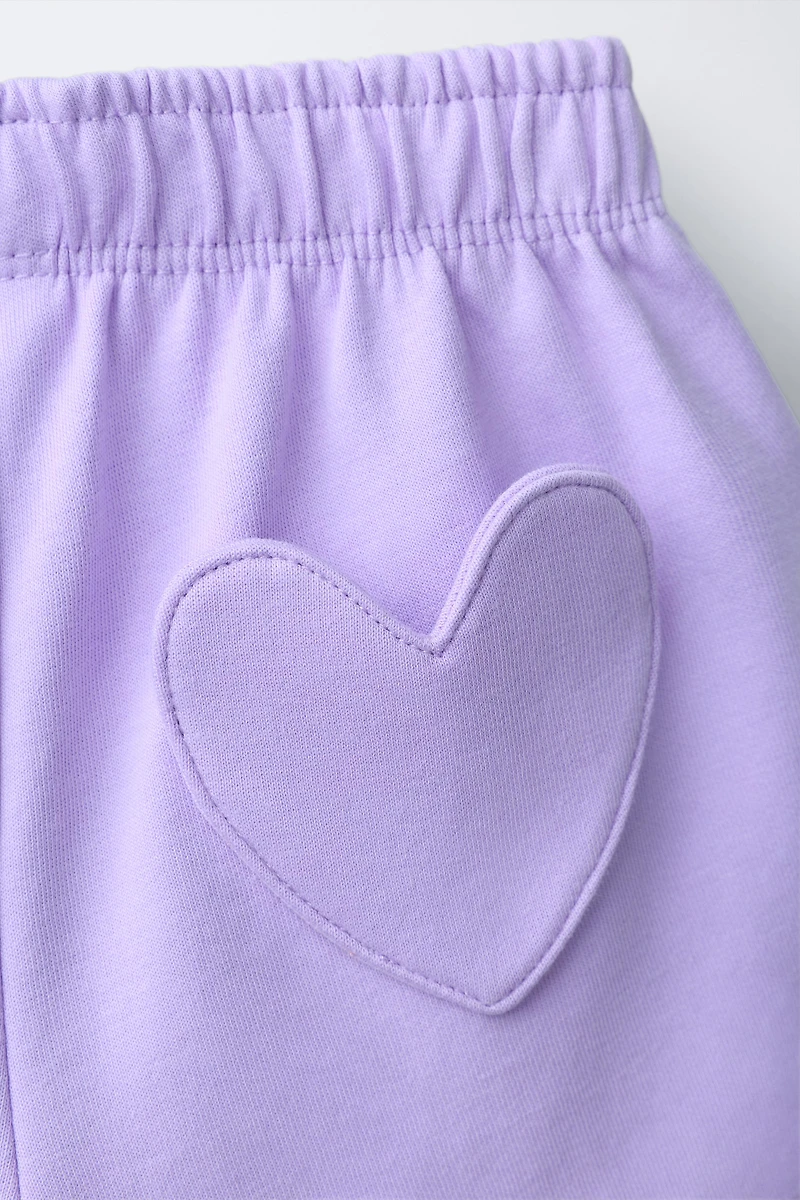 INTERLOCK PLUSH EMBROIDERED HEART SHORTS