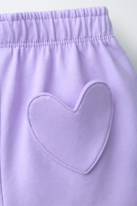 INTERLOCK PLUSH EMBROIDERED HEART SHORTS