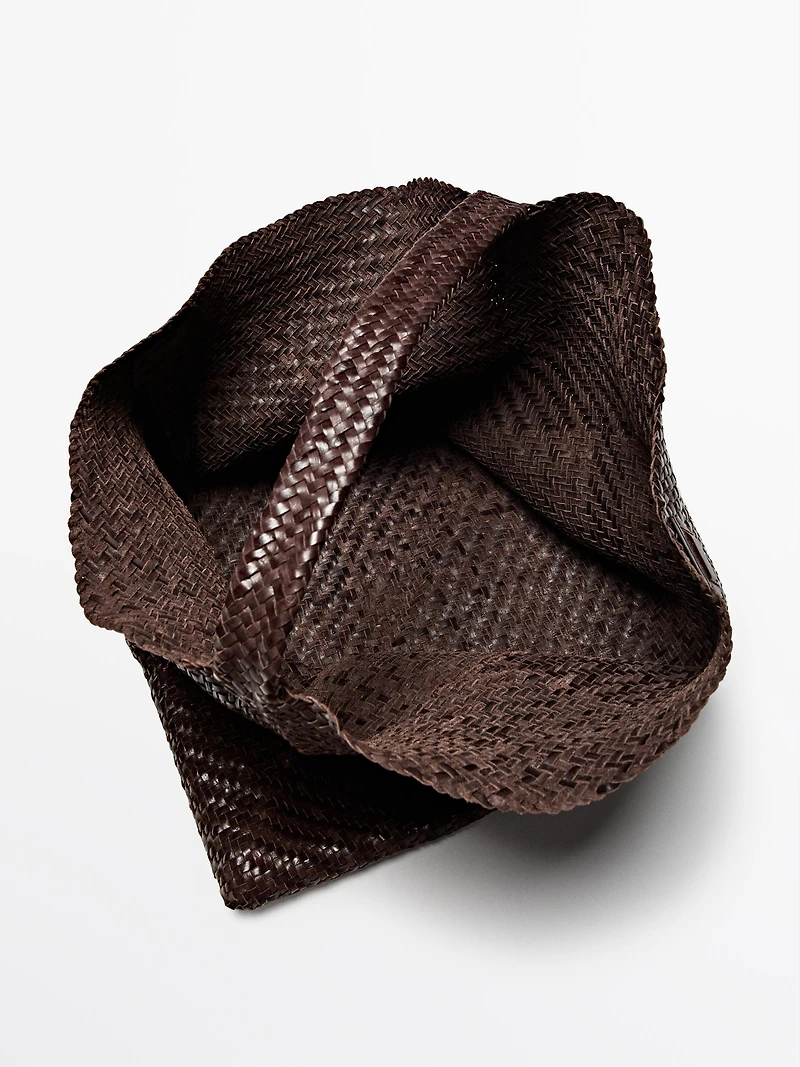 Grand sac cabas tressé en cuir nappa