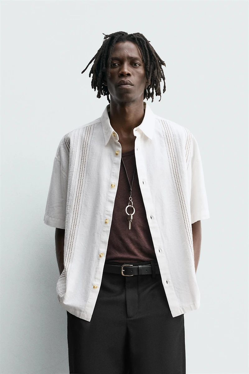 EMBROIDERED COTTON-LINEN SHIRT