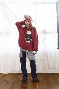 7-12 ANS/ PULL EN MAILLE AVEC LAINE OURSON BRODÉ