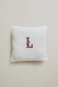 EMBROIDERED LETTER L LINEN CUSHION