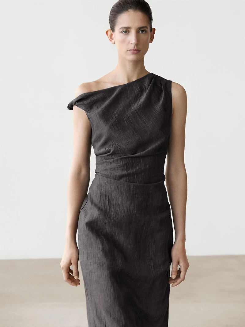 Midi dress with pleated shoulder detail