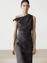 Midi dress with pleated shoulder detail
