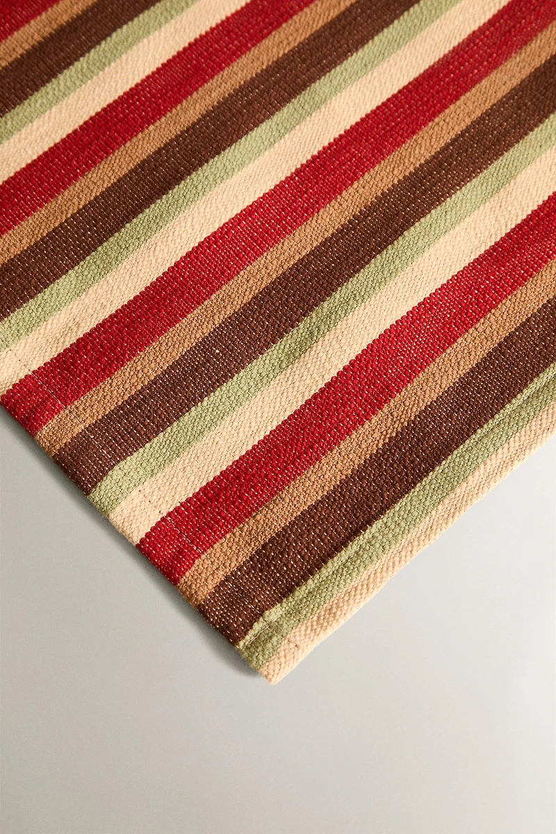 STRIPED AND FLORAL EMBROIDERY TABLECLOTH