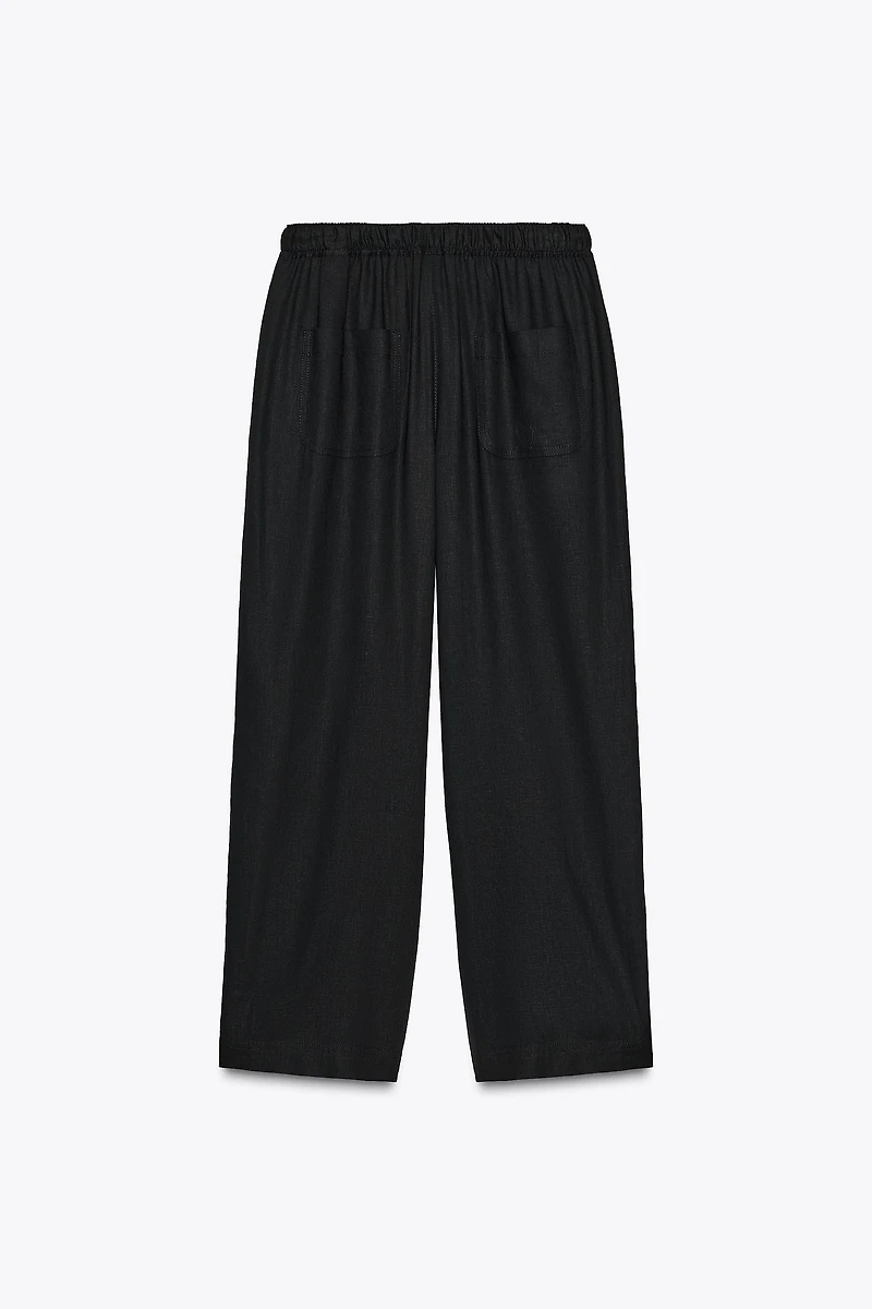 LINEN PANTS WITH BEADED DRAWSTRINGS