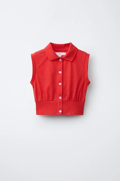 STRIPED CROPPED POLO SHIRT