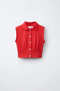 STRIPED CROPPED POLO SHIRT