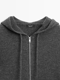 Wool blend zip-up cardigan with hood