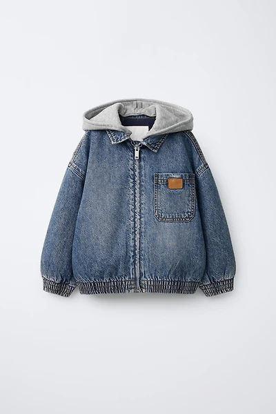 DENIM JACKET WITH REMOVABLE FLEECE HOODIE