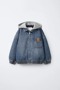 DENIM JACKET WITH REMOVABLE FLEECE HOODIE