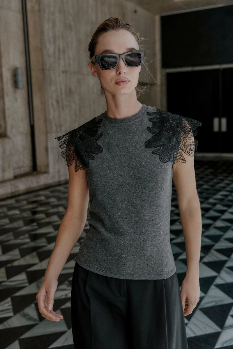 FLORAL RIBBED TOP