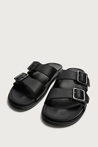 Tumbled Leather Buckle Sandals