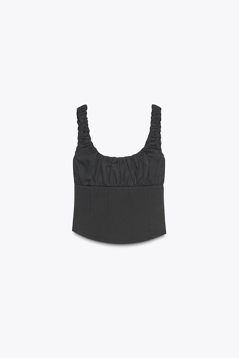 MIXED INTERLOCK POPLIN TOP