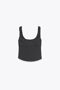 MIXED INTERLOCK POPLIN TOP