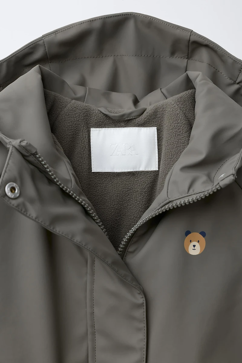 WATER-RESISTANT RUBBERIZED FLEECE-LINED RAINCOAT