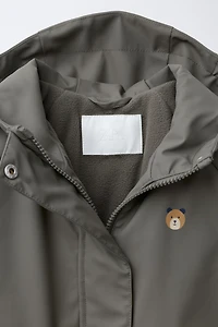 WATER-RESISTANT RUBBERIZED FLEECE-LINED RAINCOAT