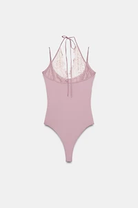 COMBINATION LACE HALTER BODYSUIT