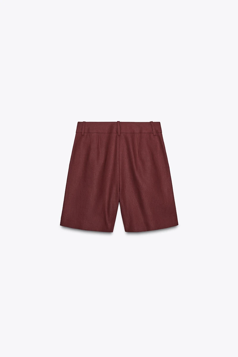 PLEATED LINEN BERMUDA SHORTS