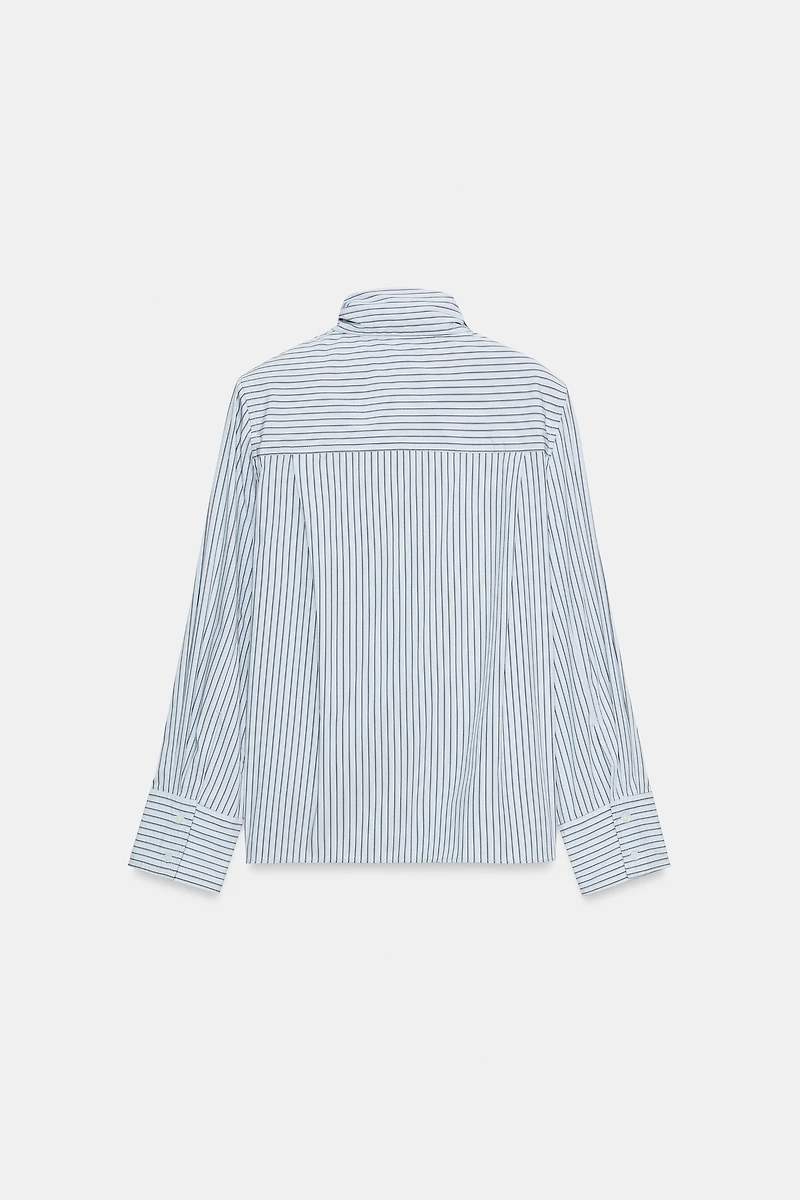STRIPED BUCKLE SHOULDER PAD SHIRT