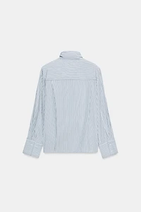 STRIPED BUCKLE SHOULDER PAD SHIRT