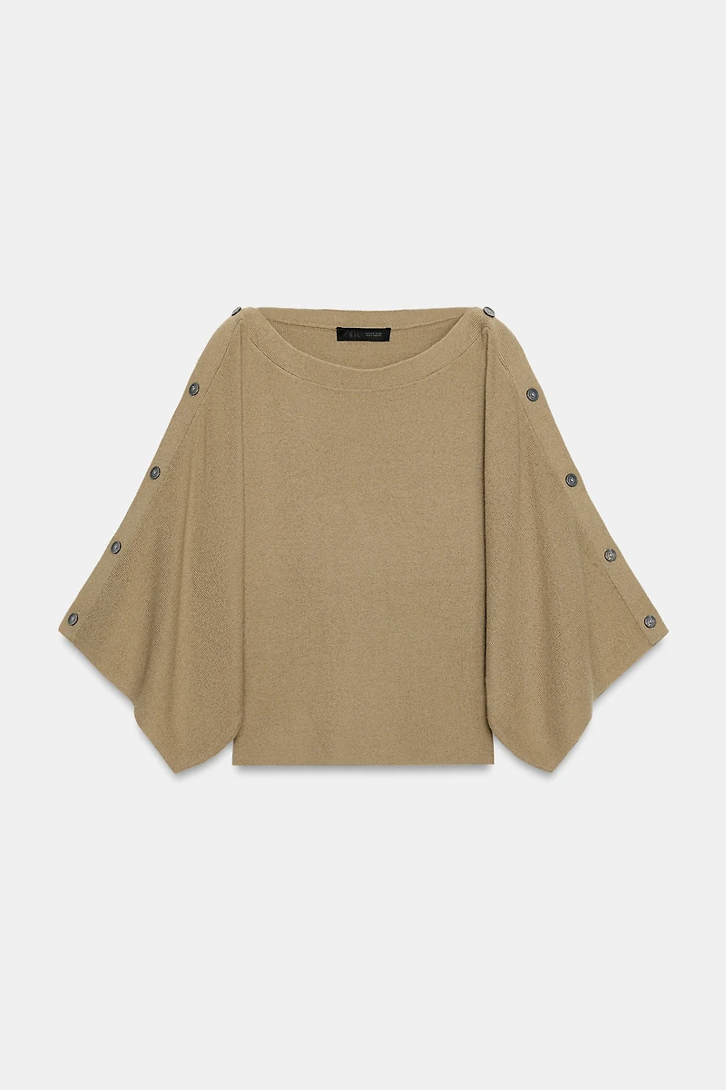 BUTTONED CAPE SLEEVE KNIT JUMPER