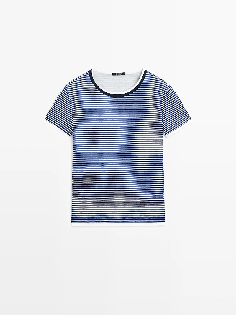 Striped double-layer T-shirt with short sleeves