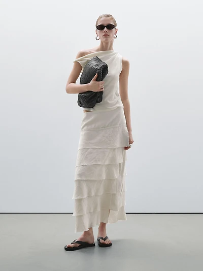 Draped cotton top with knot detail