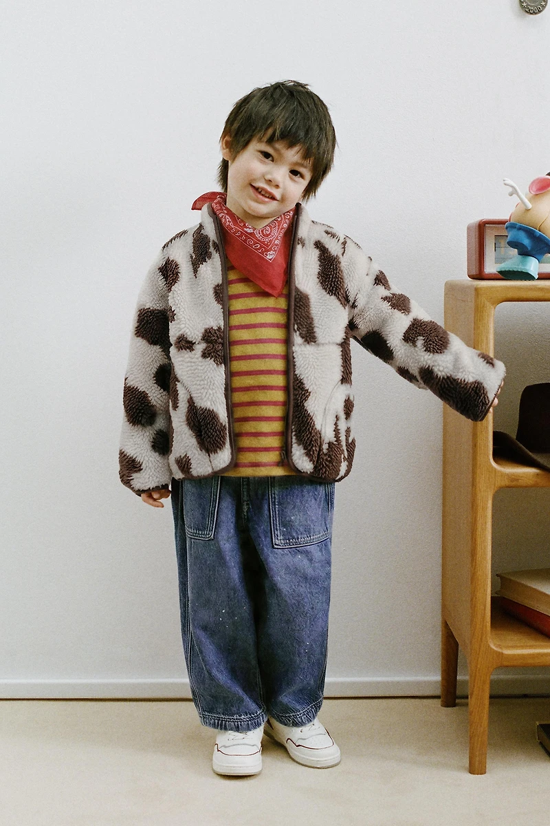 COW PRINT FLEECE JACKET