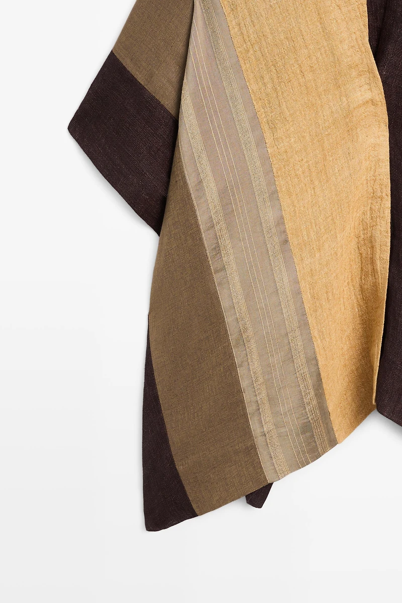 Flowing striped linen blend cape