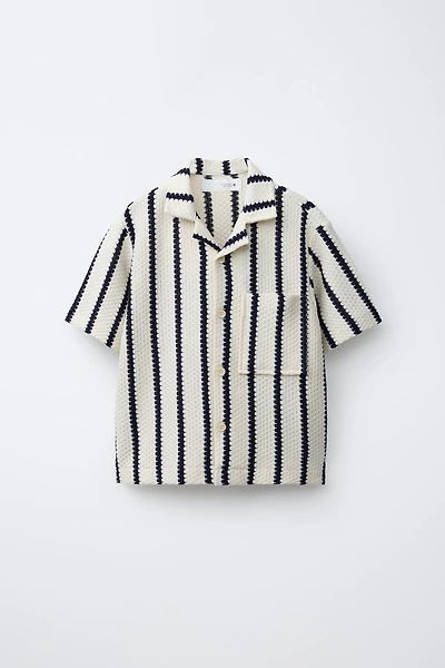CROCHET STRIPED KNIT SHIRT