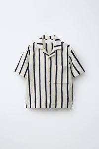 CROCHET STRIPED KNIT SHIRT