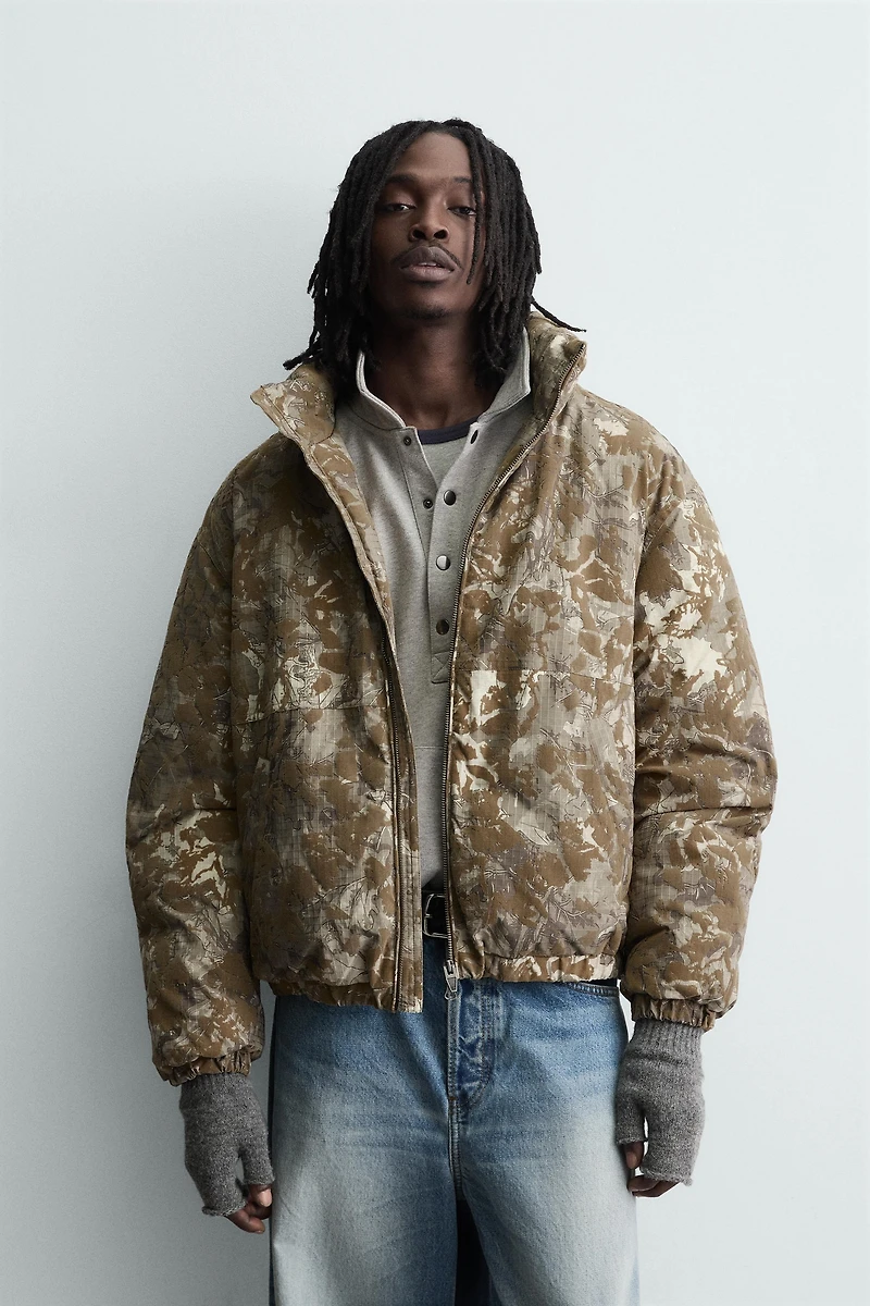 FLOCKED PRINT PUFFER JACKET