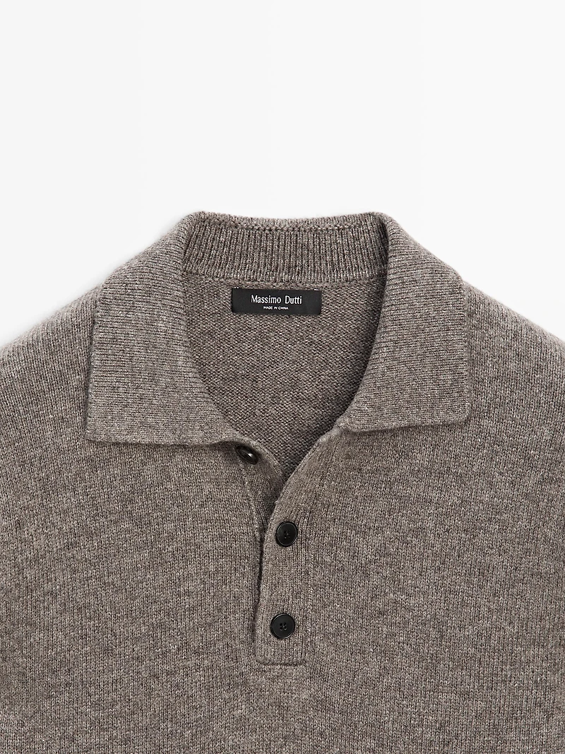 Wool blend knit polo sweater
