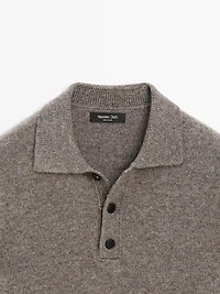 Wool blend knit polo sweater
