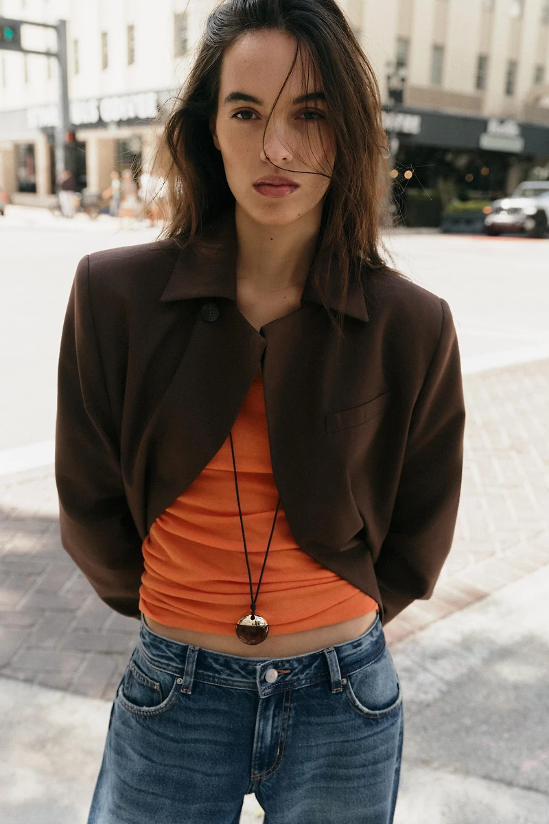 DOUBLE BREASTED LAPEL COLLAR BLAZER