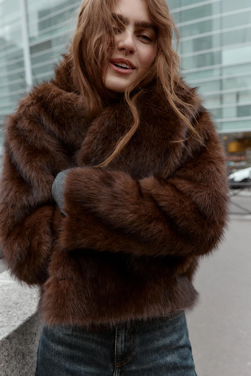 VESTE RÉVERSIBLE DOUBLE FACE EFFET FOURRURE