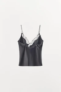 TOP SATINÉ À BRETELLES EN DENTELLE