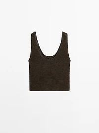 Cotton blend knit top with round neckline