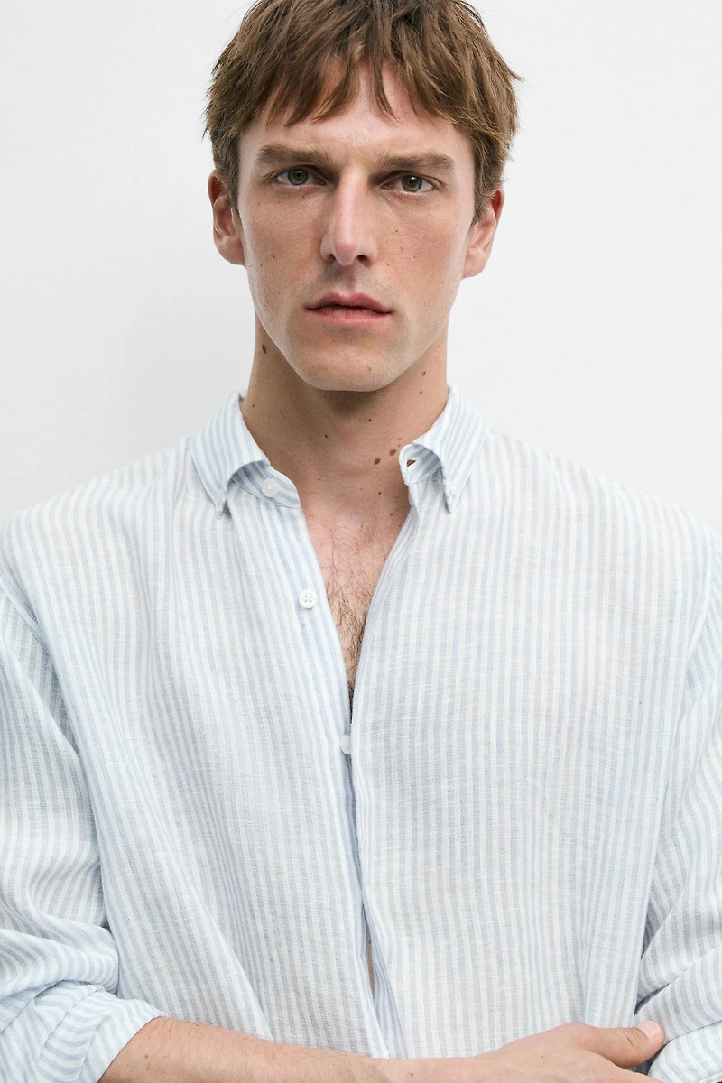 100% linen regular fit striped shirt