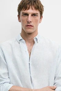 100% linen regular fit striped shirt