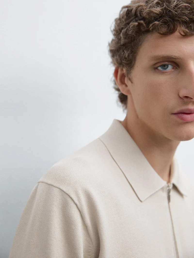 Polo en maille de coton à col zippé