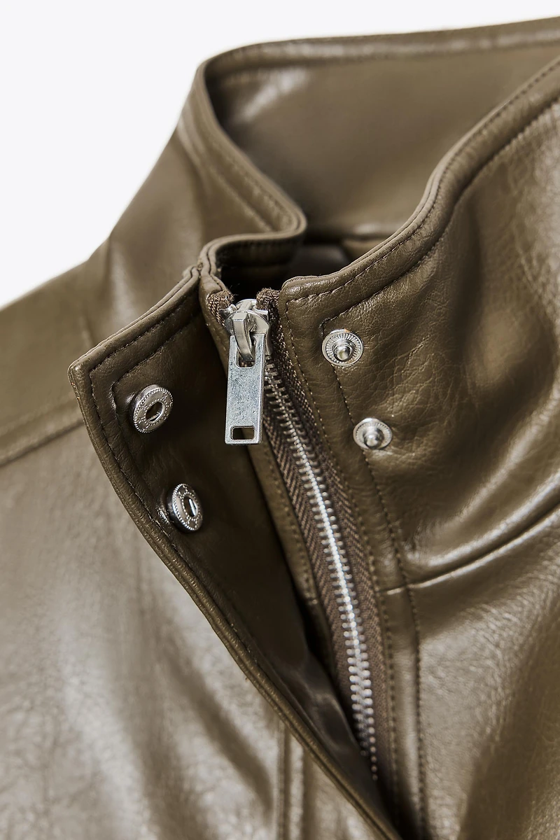 FAUX LEATHER CROP JACKET