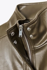 FAUX LEATHER CROP JACKET