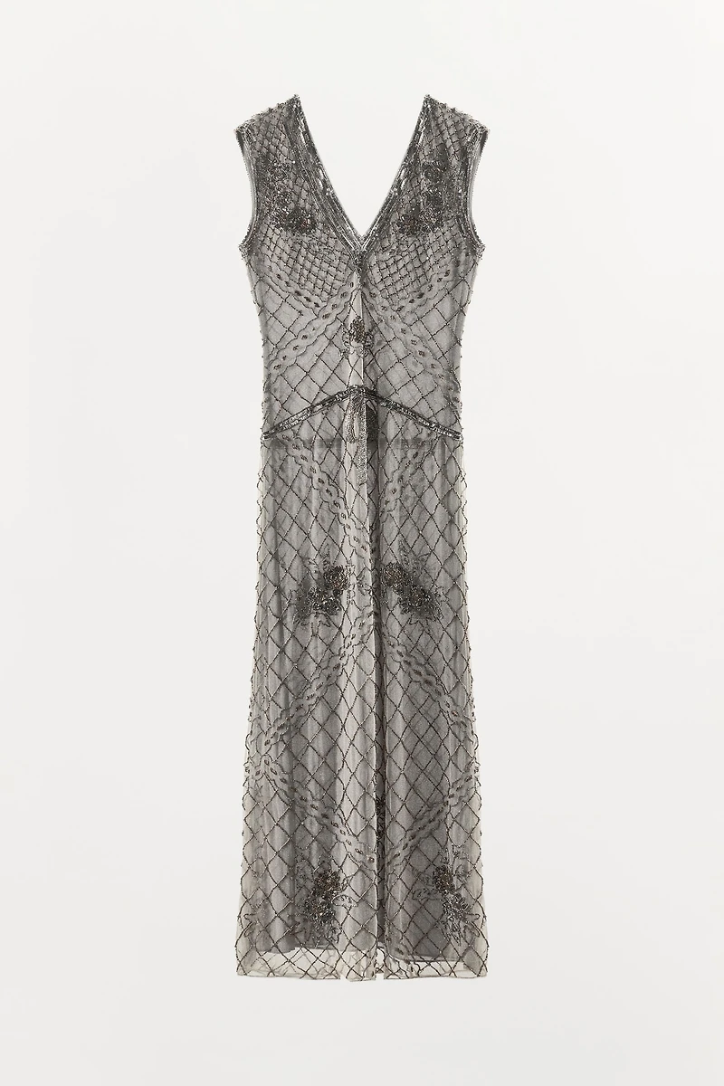 EMBROIDERED BEADED TULLE DRESS