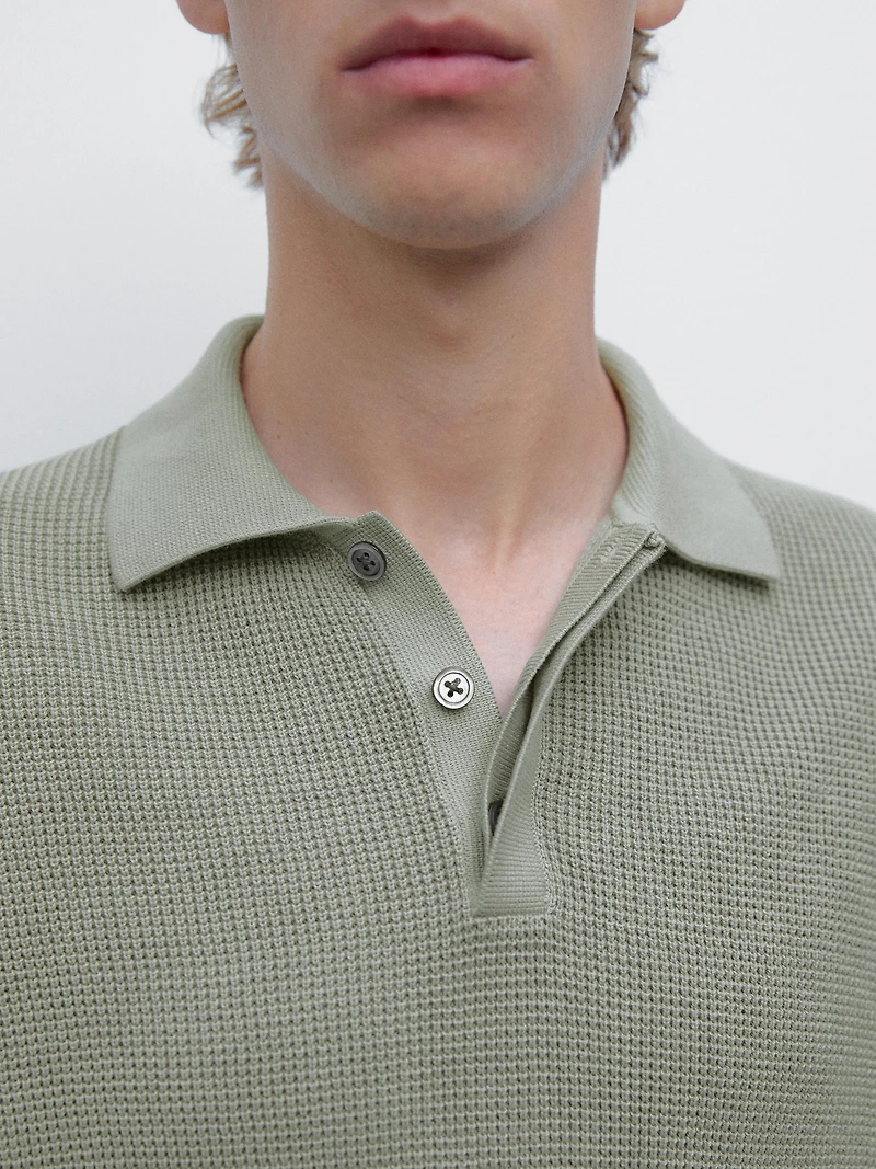 Textured cotton knit polo shirt