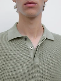 Textured cotton knit polo shirt