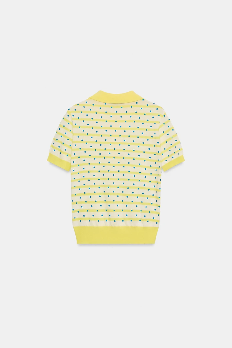 STRIPED KNIT POLO WITH POLKA DOTS