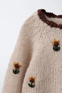 SUNFLOWER EMBROIDERED KNIT SWEATER