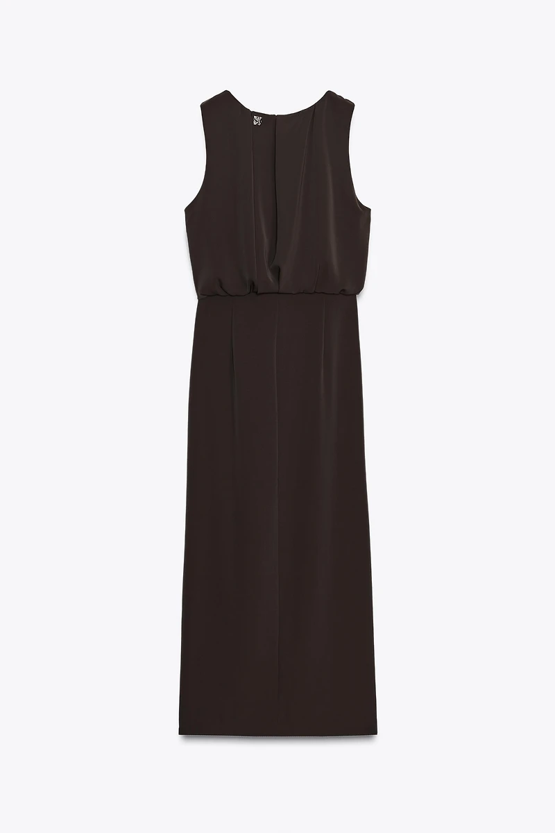 RUCHED WAIST MIDI DRESS